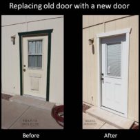 Removing old back door and installing new one.