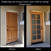 Replacing back Dutch door with ten light French door.