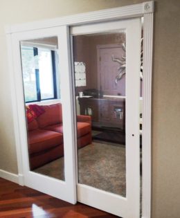 Interior sliding French door with one fixed panel